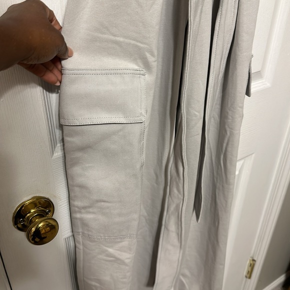 Light Gray Zara denim and cotton cargo jumpsuit. Size large. - Picture 4 of 5